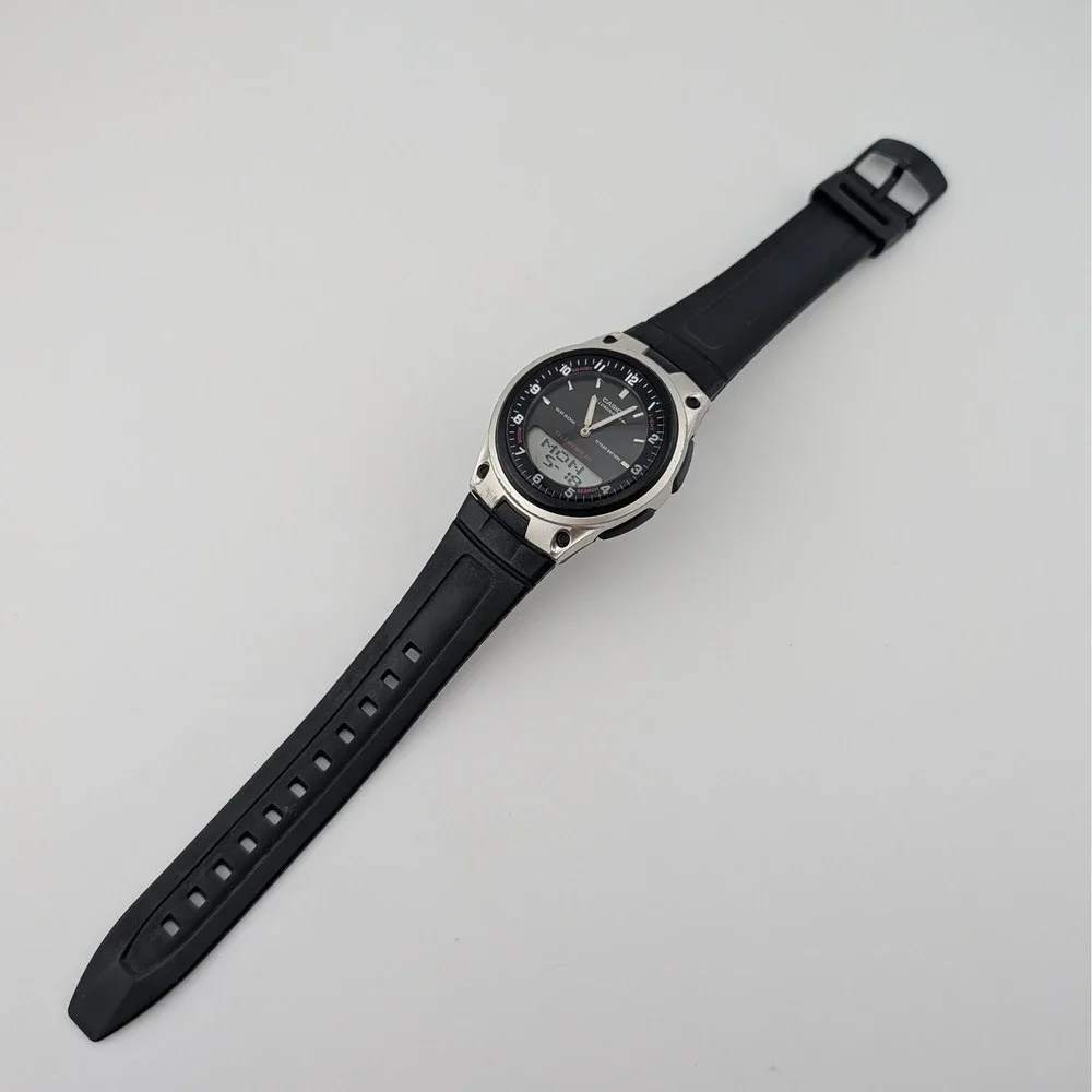 Casio AW-80 Telememo 30 Analog Digital‎ World Time Watch Black Resin